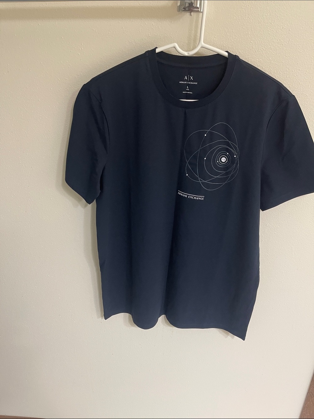 Armani Exchange Navy Short Sleeve Crew Neck Tee with Orbit Graphic
